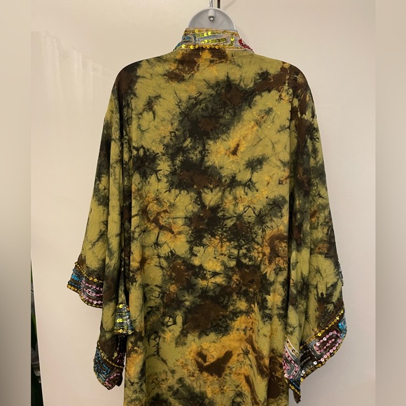 Festival Universe green ice tie dyed sequin embellished kimono robe dream coat - Picture 9 of 16